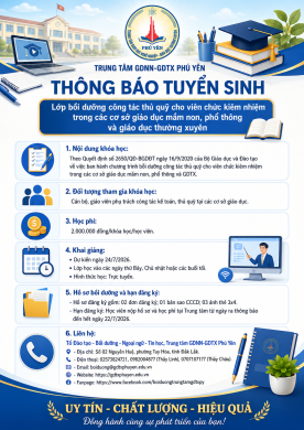 Thông báo tuyển sinh lớp bồi dưỡng công tác thủ quỹ cho viên chức kiêm nhiệm trongcác cơ sở giáo dục mầm non, phổ thông, GDTX